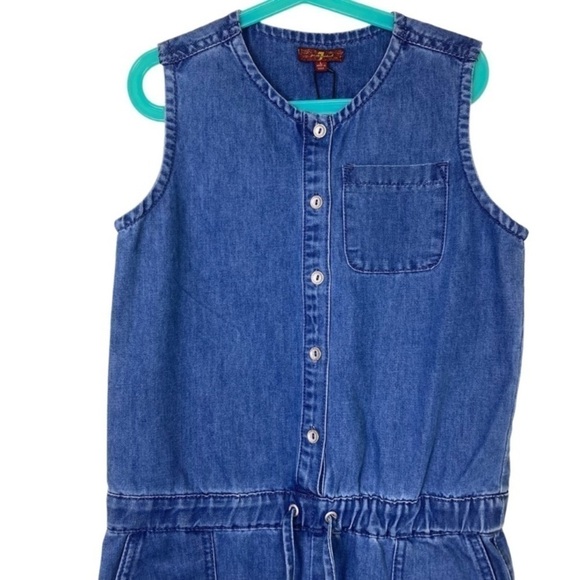 NWT 7 For All Mankind Girl Sleeveless Denim Romper Button Front Medium Wash Sz L - Picture 3 of 13